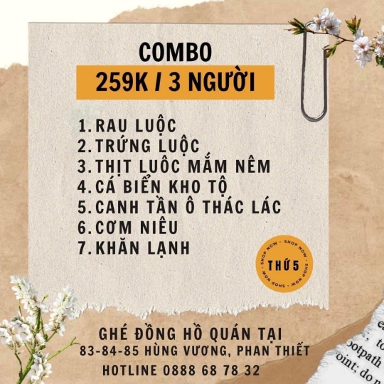 COMBO CƠM NIÊU  THỨ 5