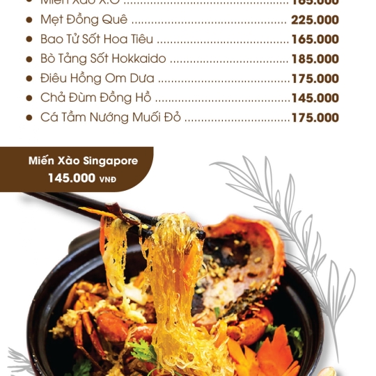 MENU NHÀ HÀNG ĐỒNG HỒ