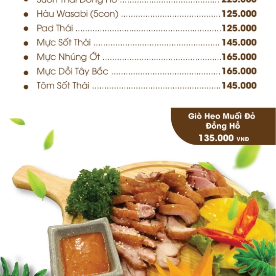 MENU NHÀ HÀNG ĐỒNG HỒ
