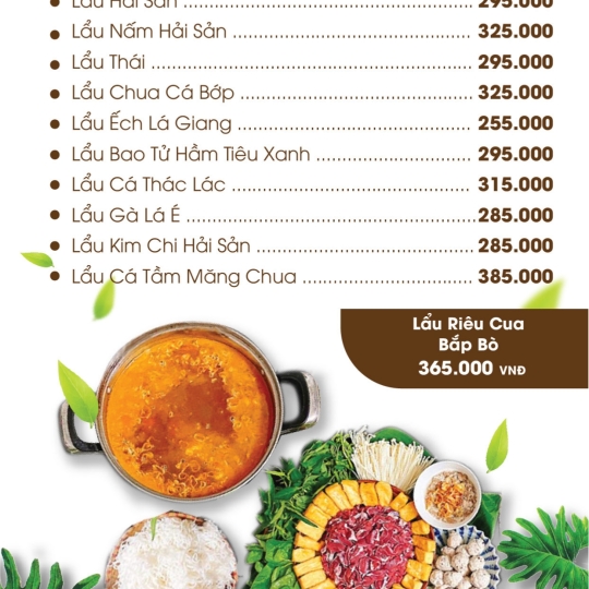 MENU NHÀ HÀNG ĐỒNG HỒ