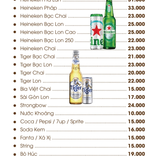 MENU NHÀ HÀNG ĐỒNG HỒ